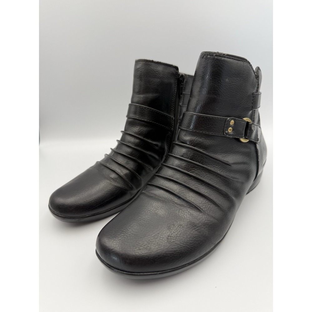 Natural Soul Naturalizer Black Ankle Boots Womens Size 8 Comfort SideZip LowHeel